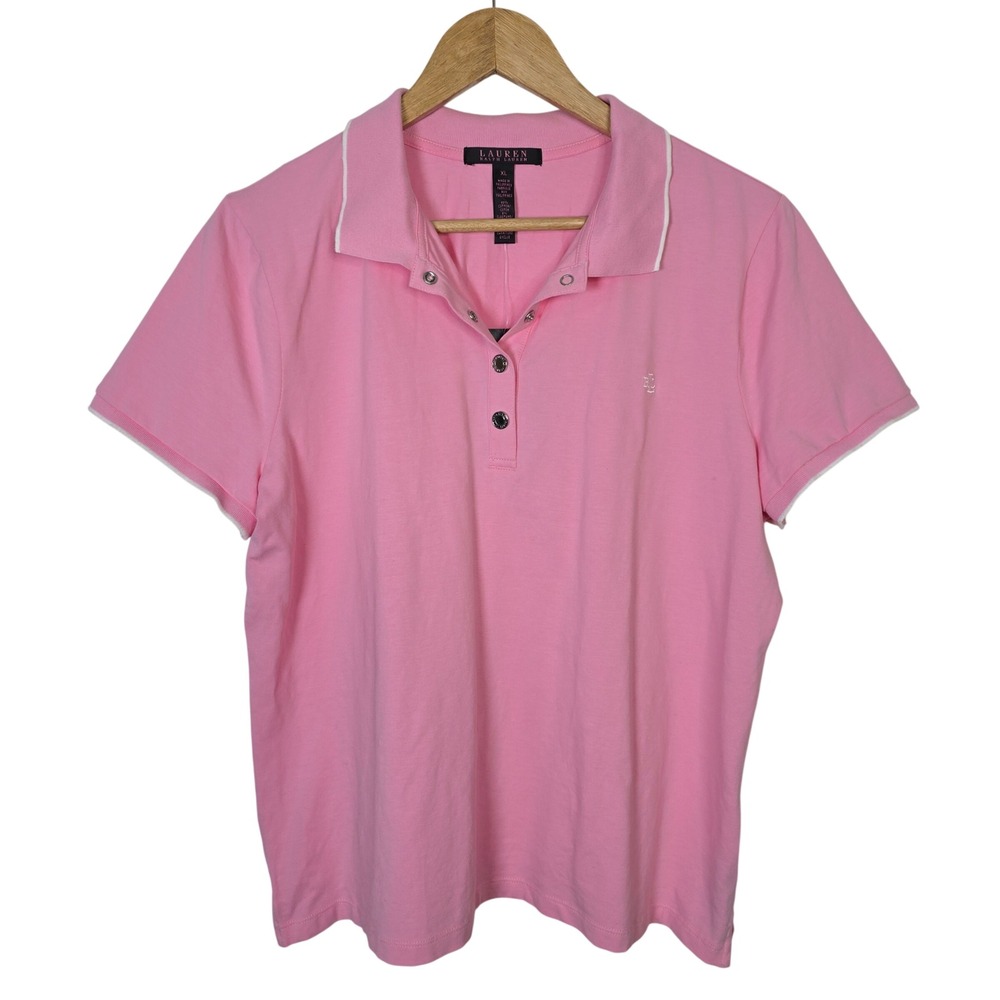 Lauren Ralph Lauren Pink Short Sleeve Snap Polo Shirt XL New With Tags
